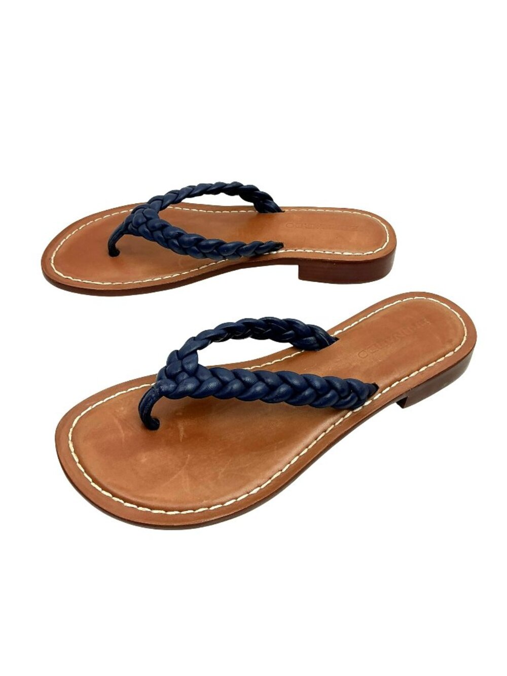 Bernardo Theo Braided Thong Flip Flop Leather Sandals 8M Navy Brown Made In Braz